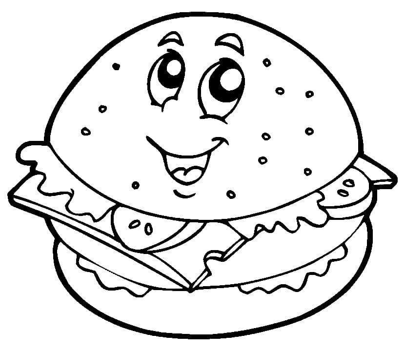 Desenho de Hamburguer Adorável para Colorir e Pintar