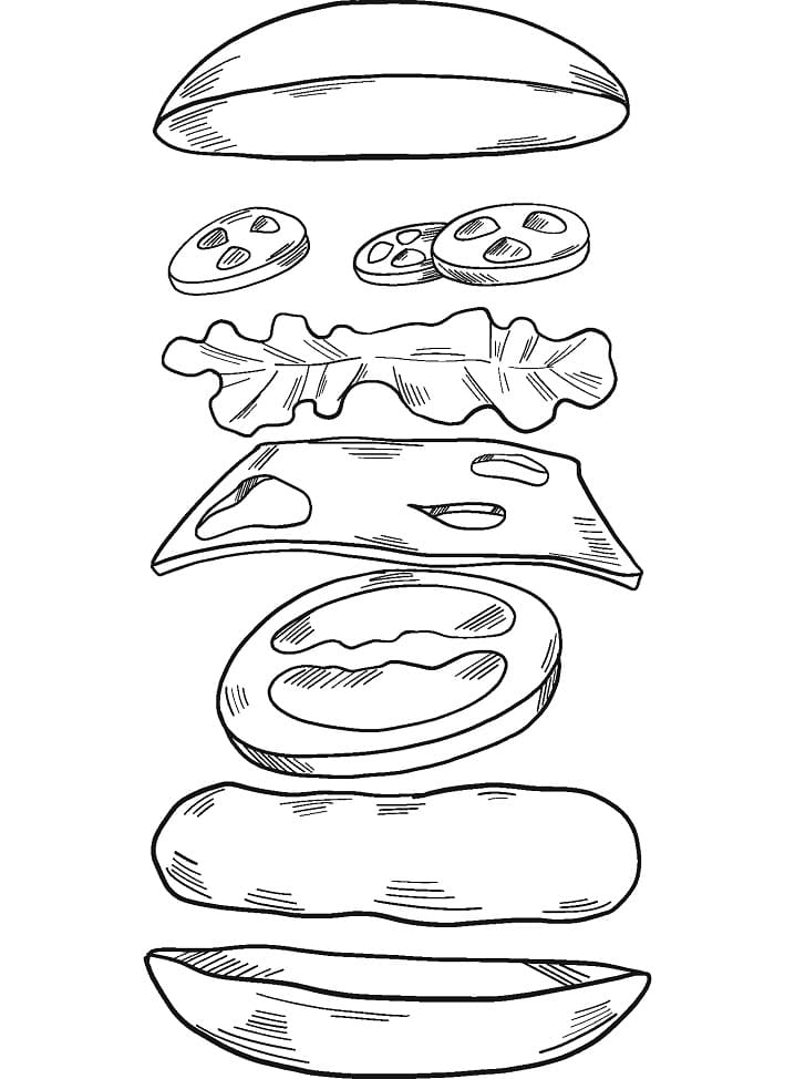 Desenho de Hamburguer com Batata para Colorir e Pintar