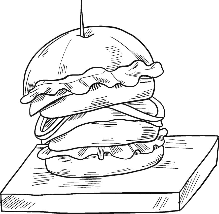 Desenho de Hamburguer Delicioso para Colorir e Pintar
