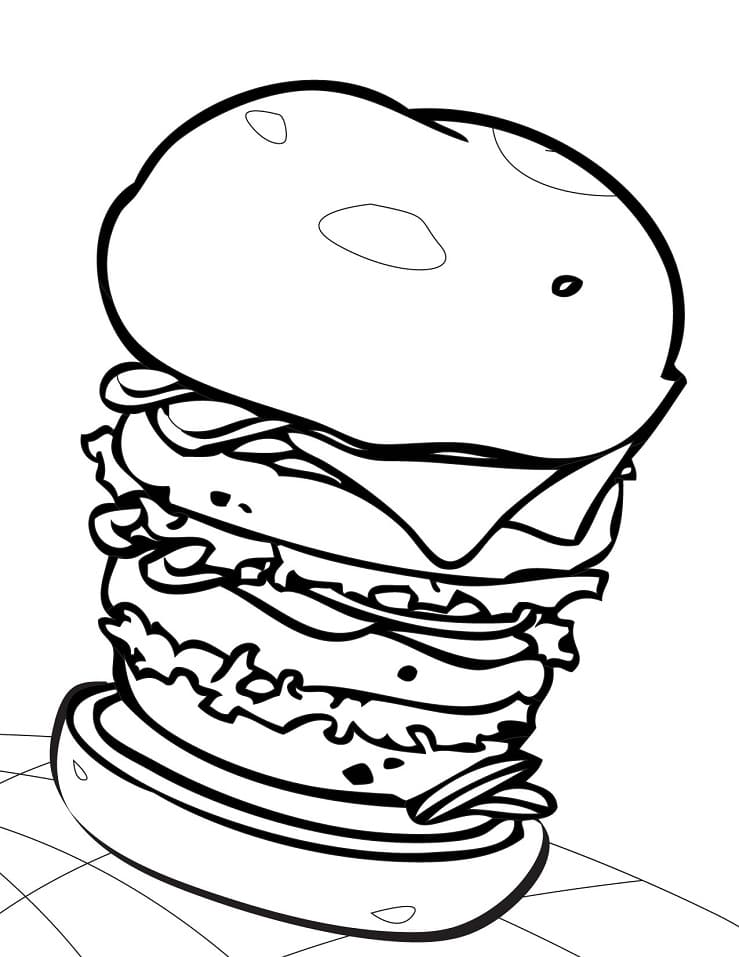 Desenho de Hamburguer Delicioso para Imprimir e Pintar Grátis