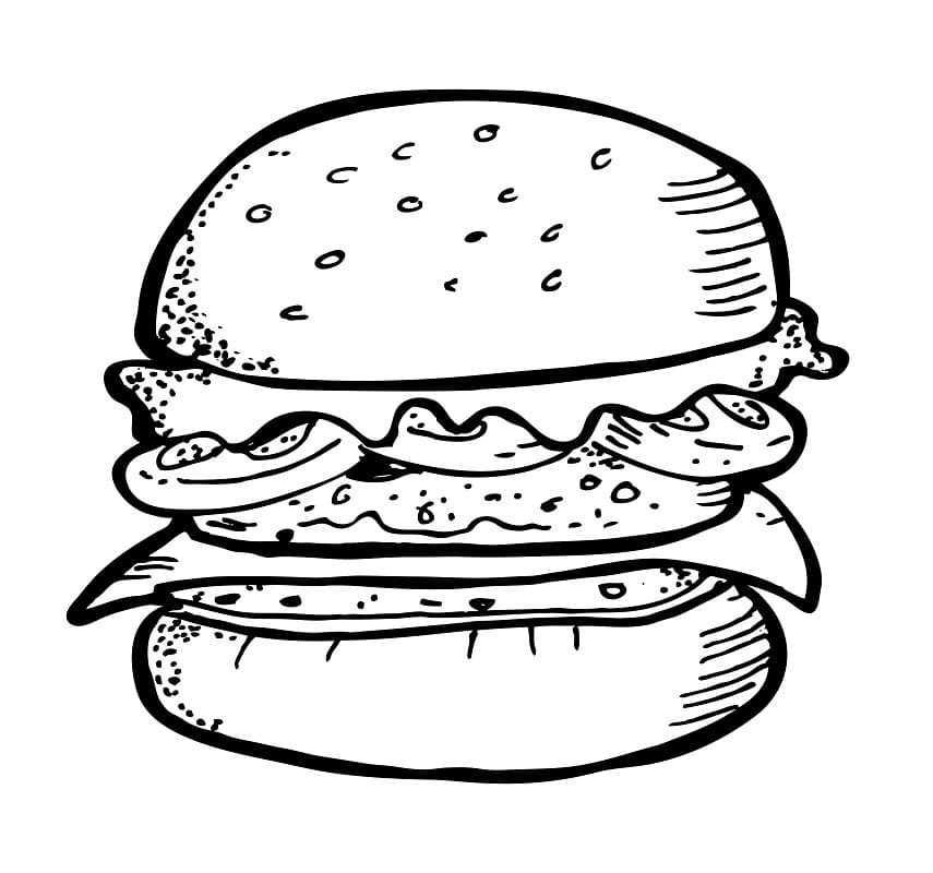 Desenho de Hamburguer Gigante para Colorir e Pintar