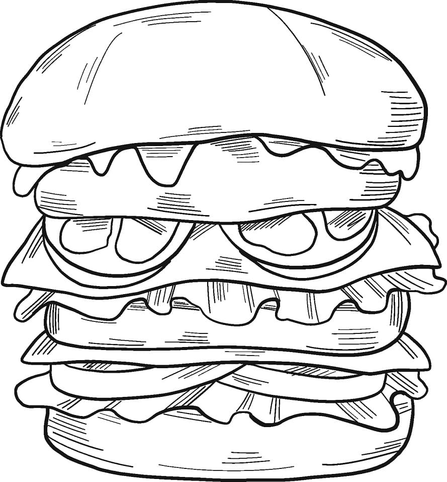 Desenho de Hamburguer Grande para Colorir e Pintar