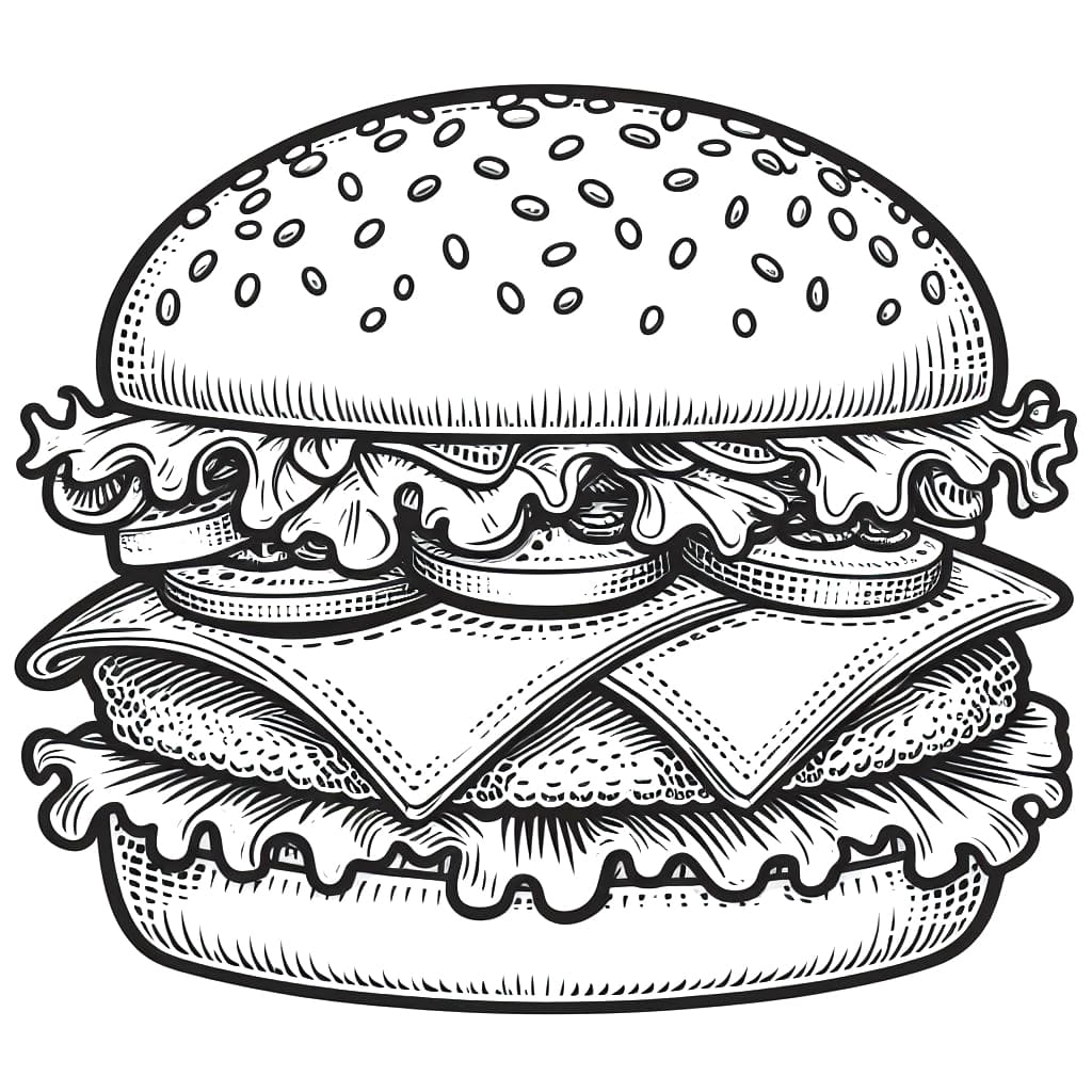Desenho de Hamburguer Grátis para Colorir e Pintar