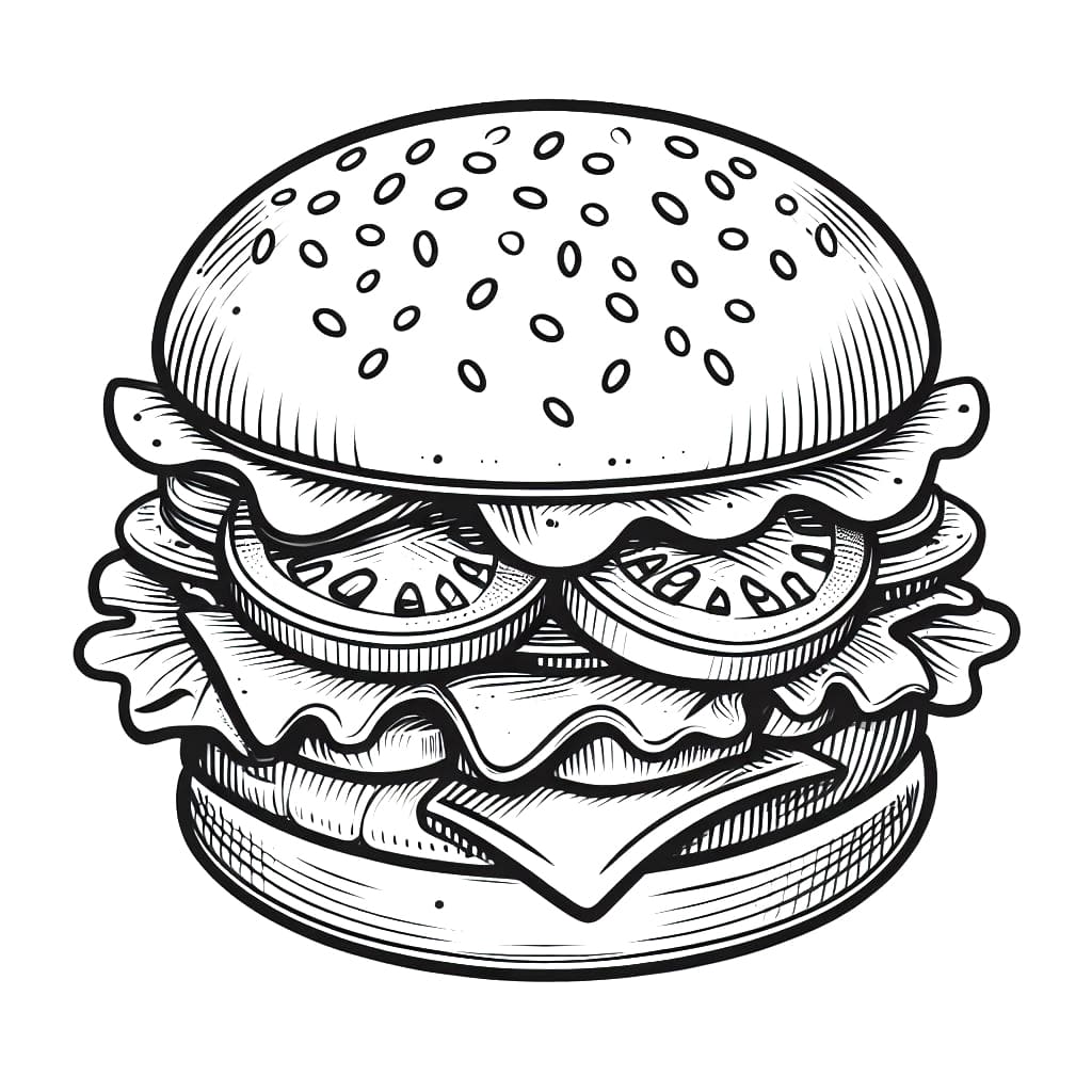 Desenho de Hamburguer Grátis para Crianças para Colorir e Pintar