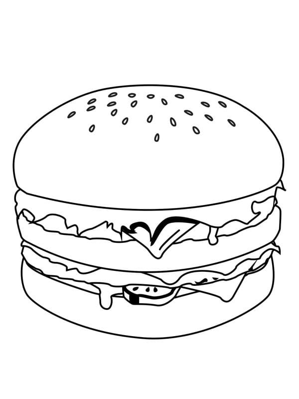 Desenho de Hamburguer Kawaii para Colorir e Pintar