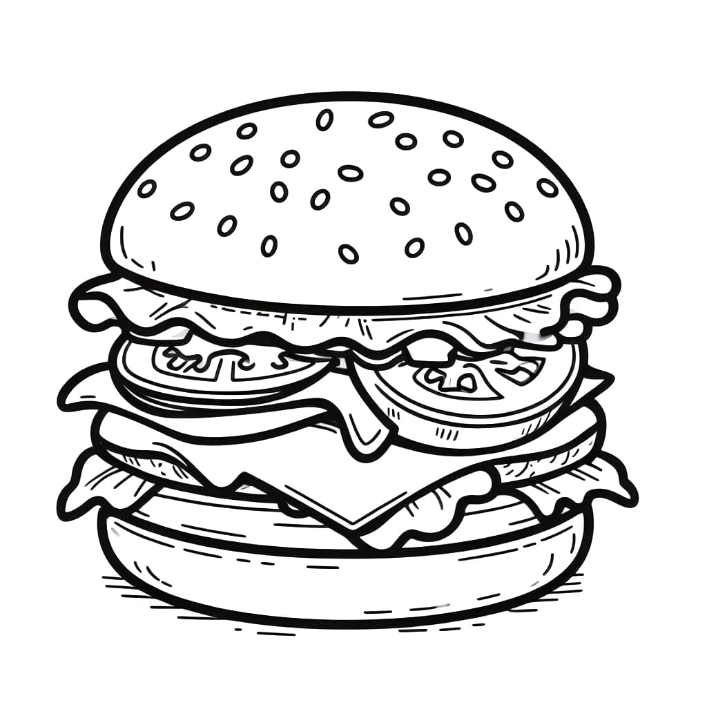 Desenho de Imagem de Hamburguer para Colorir e Pintar