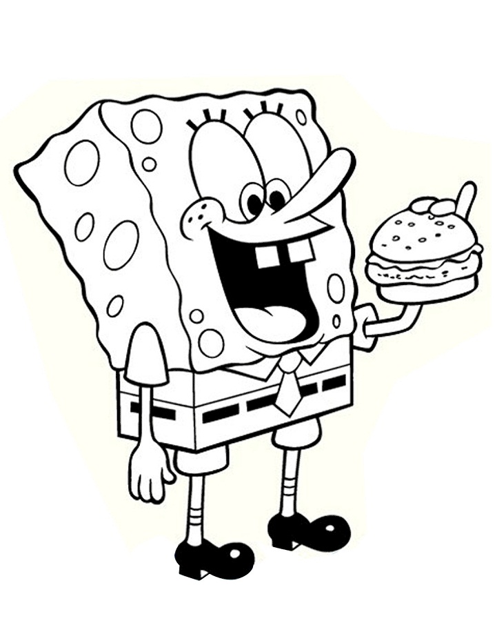 Desenho do Bob Esponja Comendo Hamburguer de Siri para Colorir Pdf e Pintar
