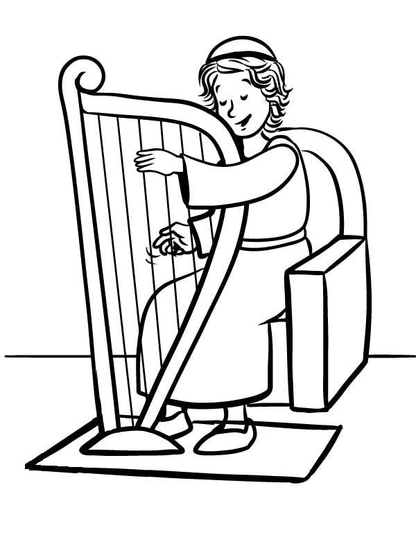 Desenho de Harpa com Notas Musicais para Colorir e Pintar