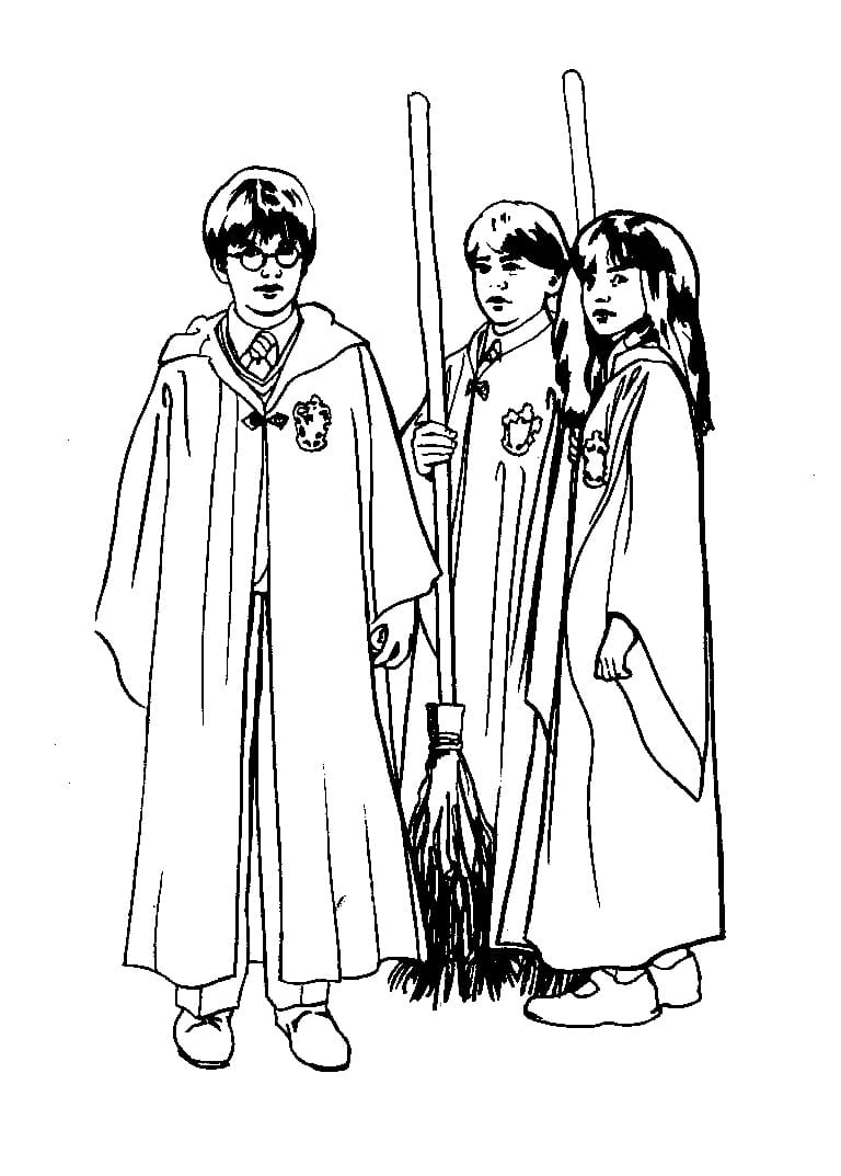 Desenho de Harry Potter com Harry e Seus Amigos para Colorir e Pintar