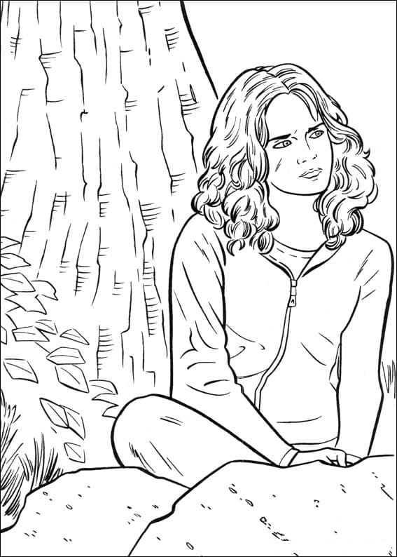Desenho de Hermione Granger com Varinha para Colorir e Pintar