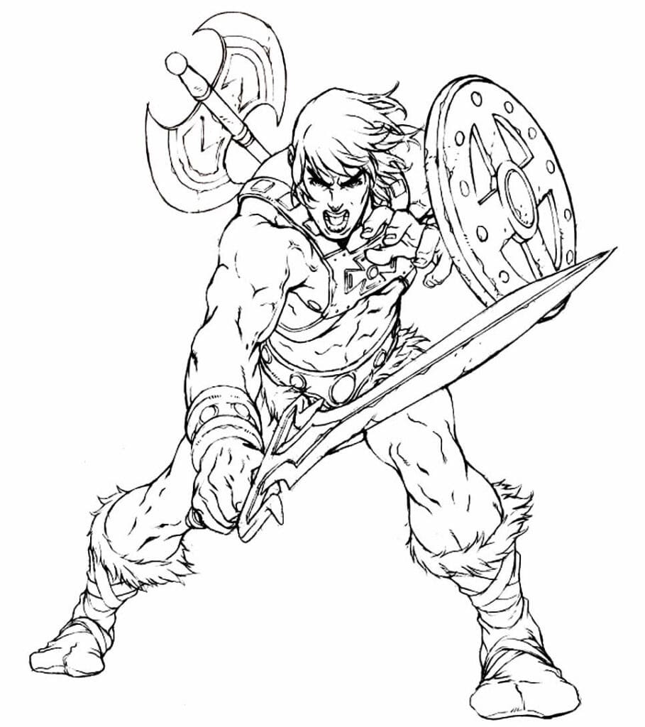Desenho de He Man com Armas para Colorir e Pintar