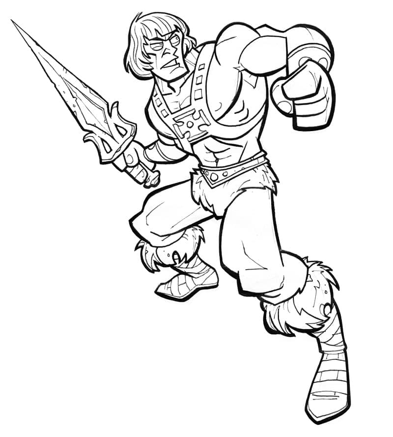 Desenho de He Man com Espada para Colorir e Pintar
