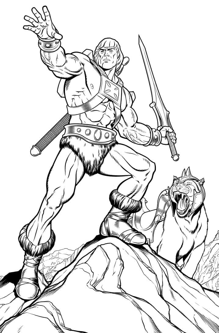 Desenho de He Man e Suá Espada para Colorir e Pintar