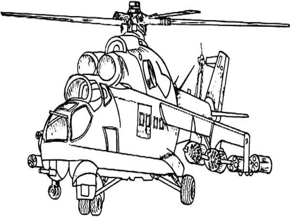 Baixar Desenho Pdf de Helicóptero do Exército para Colorir e Pintar