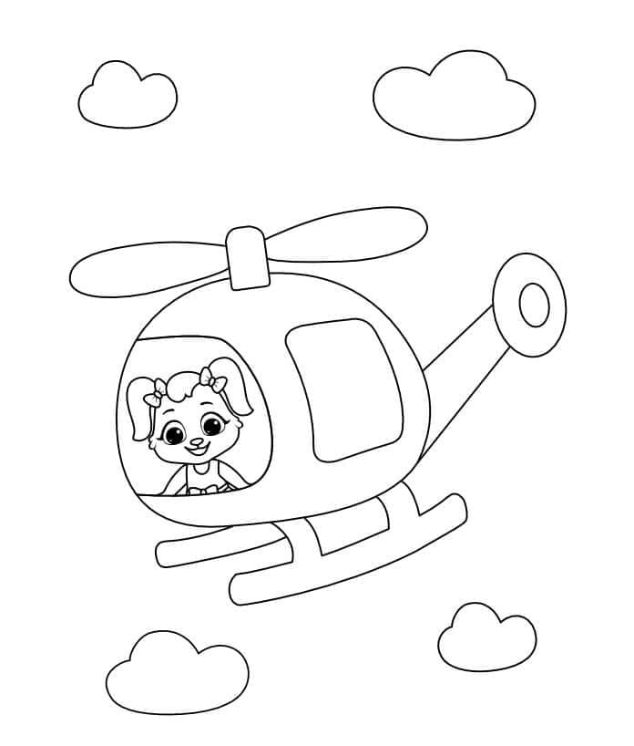 Desenho de Cachorrinho no Helicóptero para Colorir e Pintar