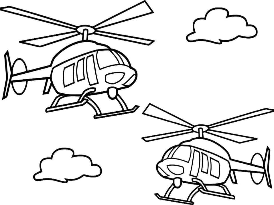 Desenho de Dois Helicópteros para Colorir e Pintar