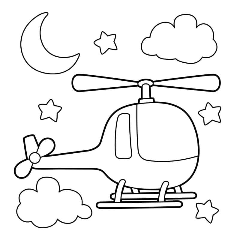 Desenho de Helicóptero Adorável para Colorir e Pintar