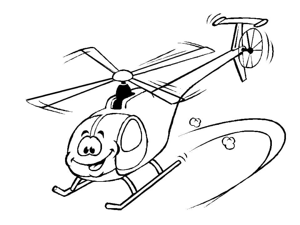 Desenho de Helicóptero Engraçado para Colorir e Pintar
