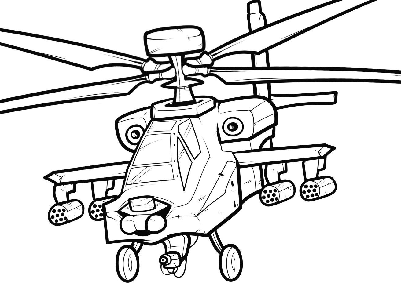 Desenho de Helicóptero Kawaii para Colorir e Pintar