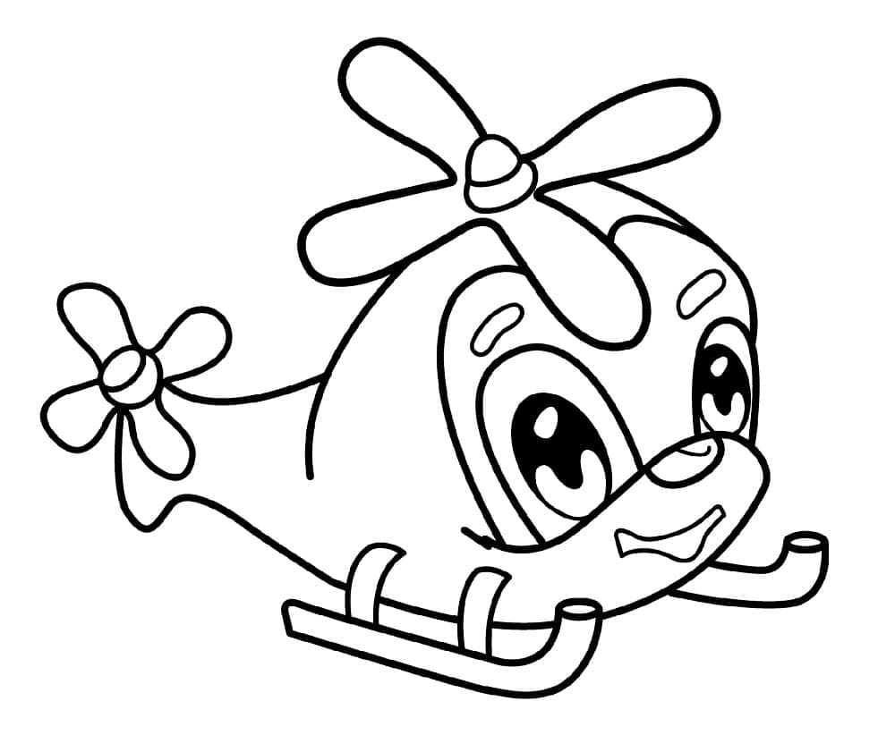 Desenho de um Helicóptero Fofo para Colorir e Pintar