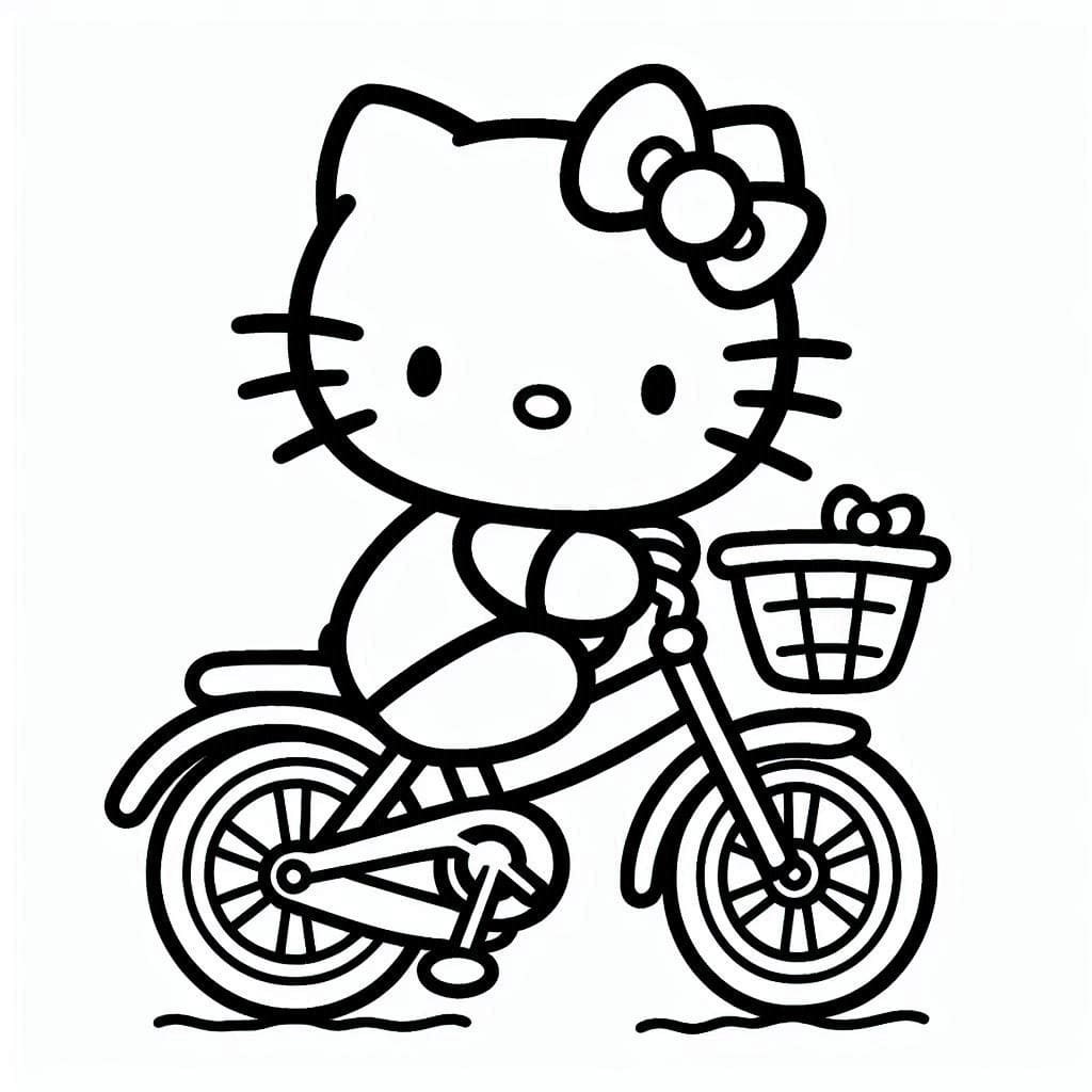Desenho de Hello Kitty Anda de Bicicleta para Colorir e Pintar