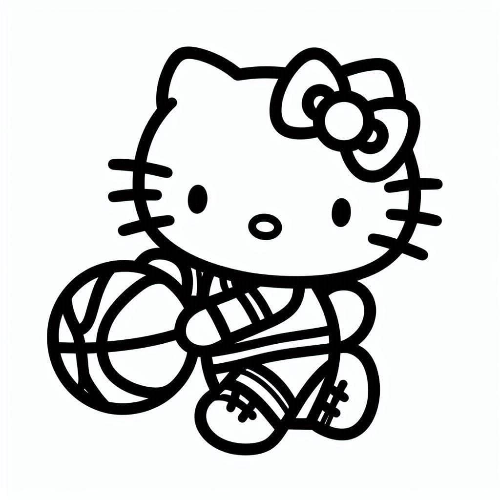 Desenho de Hello Kitty Jogá Basquete para Colorir e Pintar