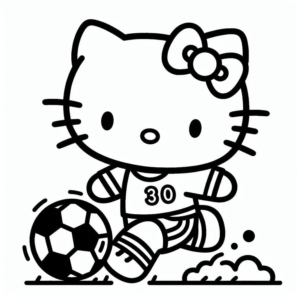Desenho de Hello Kitty Jogá Futebol para Colorir e Pintar