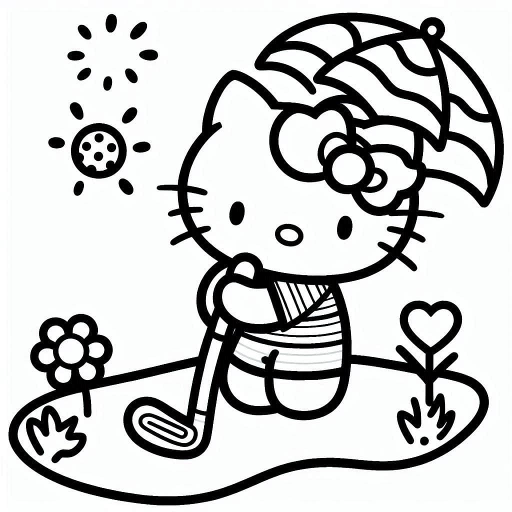 Desenho de Hello Kitty Jogá Golfe para Colorir e Pintar