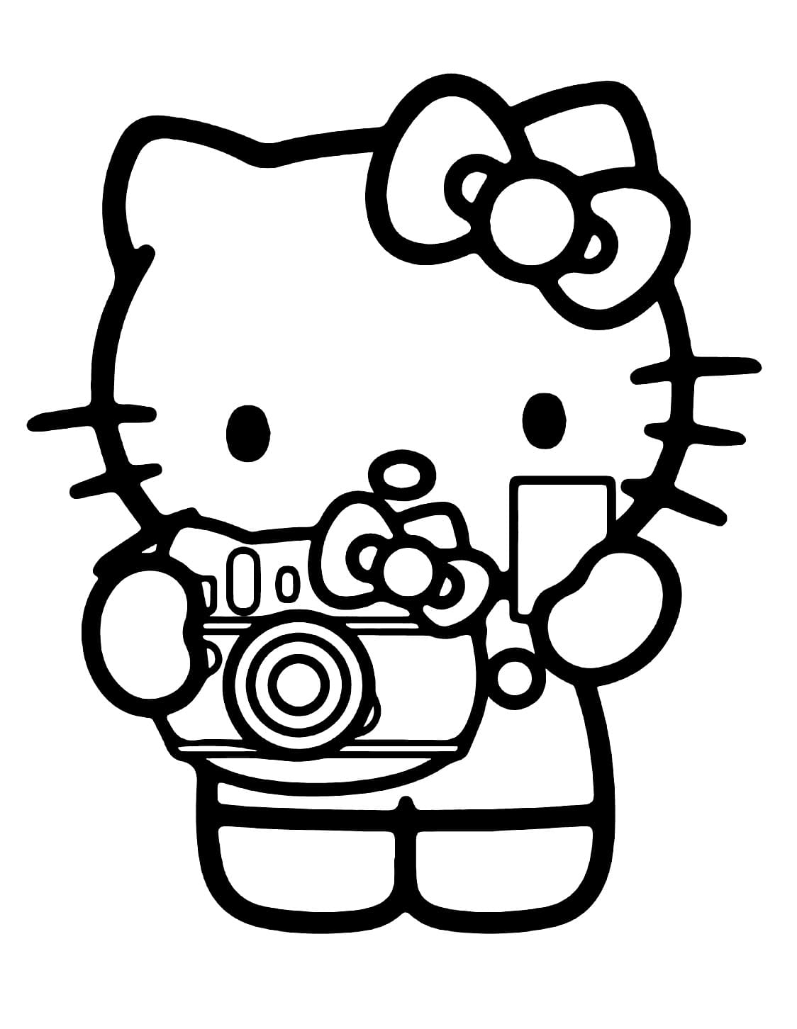 Desenho de Hello Kitty com Câmera para Colorir e Pintar