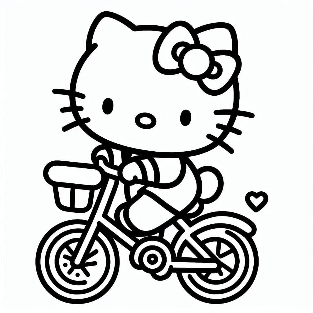 Desenho de Hello Kitty em uma Bicicleta para Colorir e Pintar