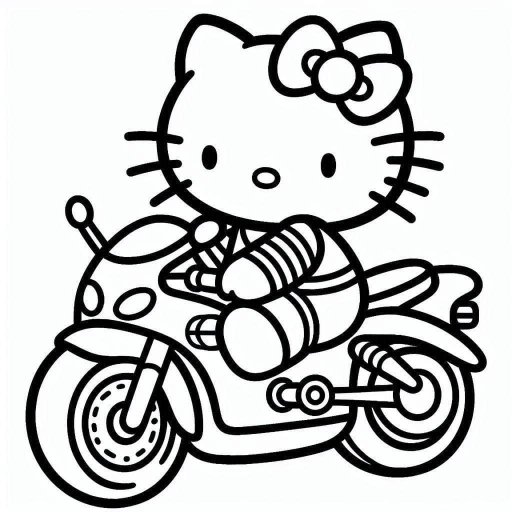 Desenho de Hello Kitty em uma Moto para Colorir e Pintar