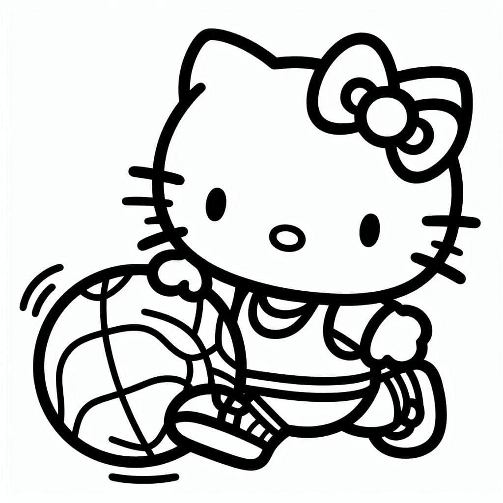 Desenho de Hello Kitty Está Jogando Basquete para Colorir e Pintar