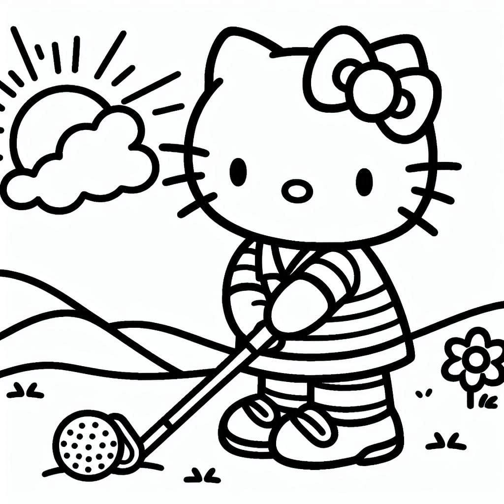 Desenho de Hello Kitty Está Jogando Golfe para Colorir e Pintar