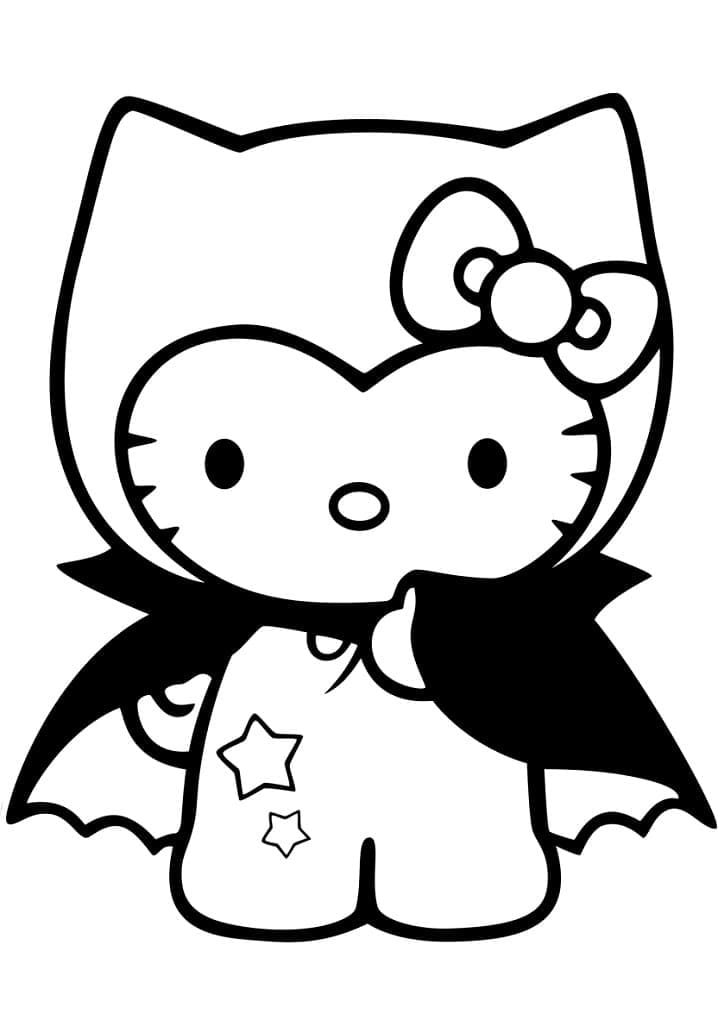 Desenho da Hello Kitty com Roupa de Vampiro para Colorir e Pintar