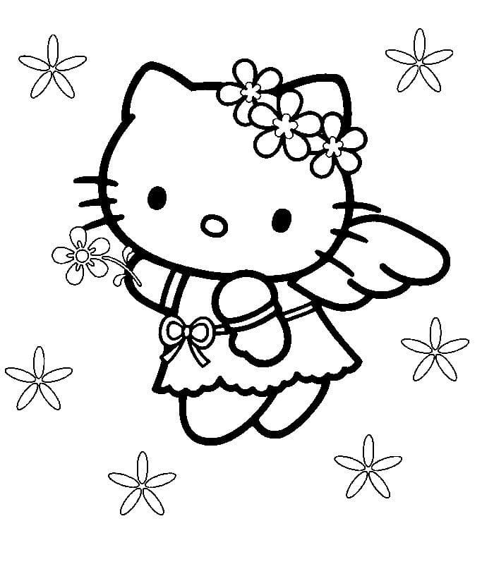 Desenho de Hello Kitty com Asas para Colorir e Pintar