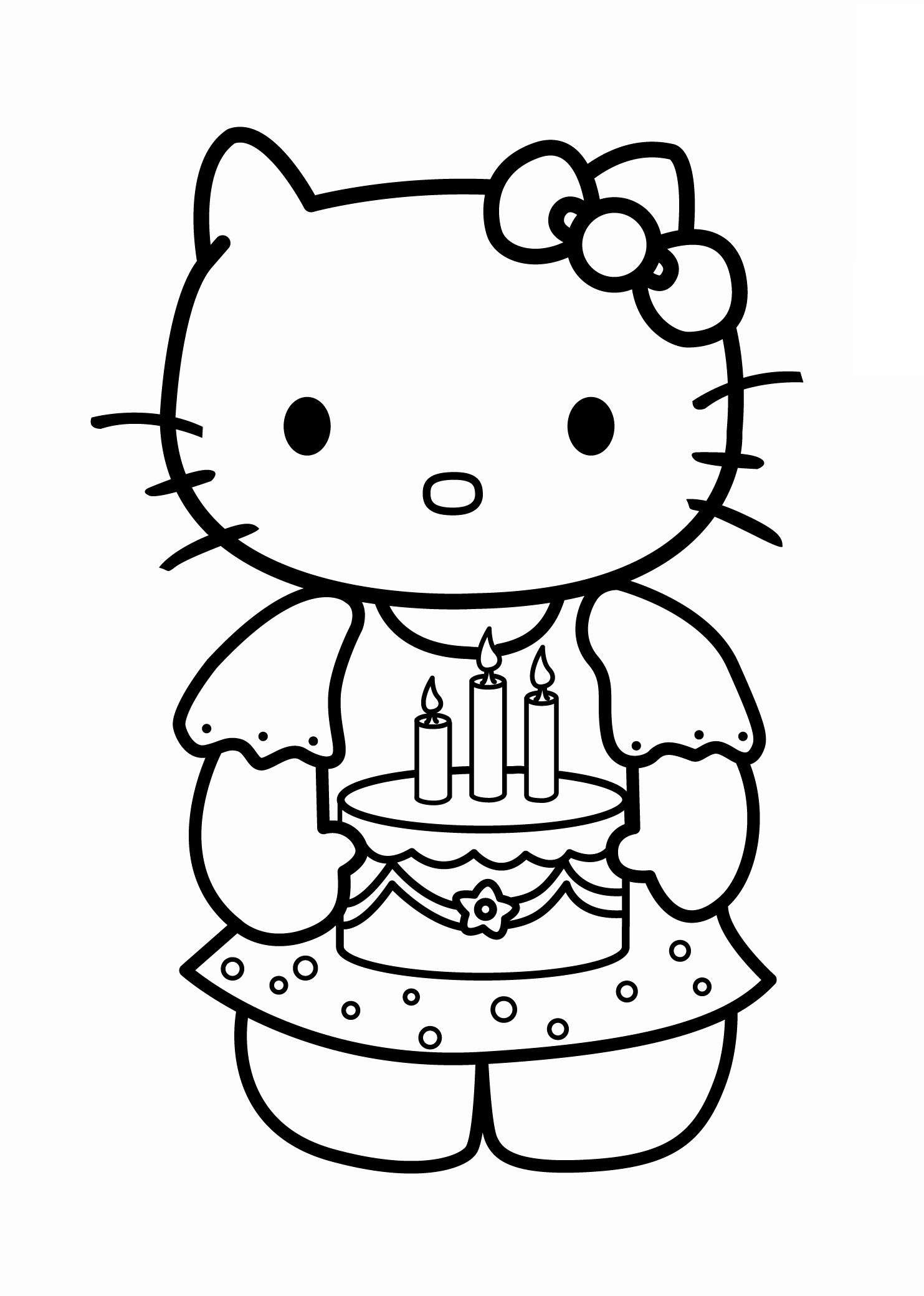 Desenho de Hello Kitty Comemorando Aniversário para Colorir Pdf e Pintar