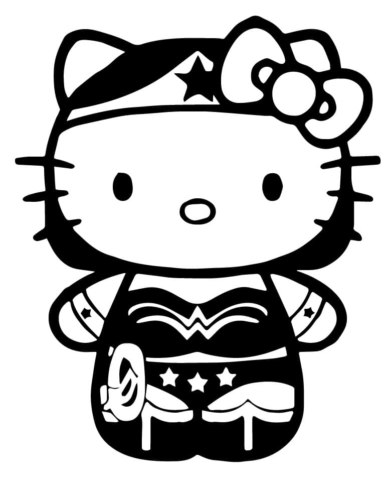 Desenho de Hello Kitty Mulher Maravilhá para Colorir e Pintar