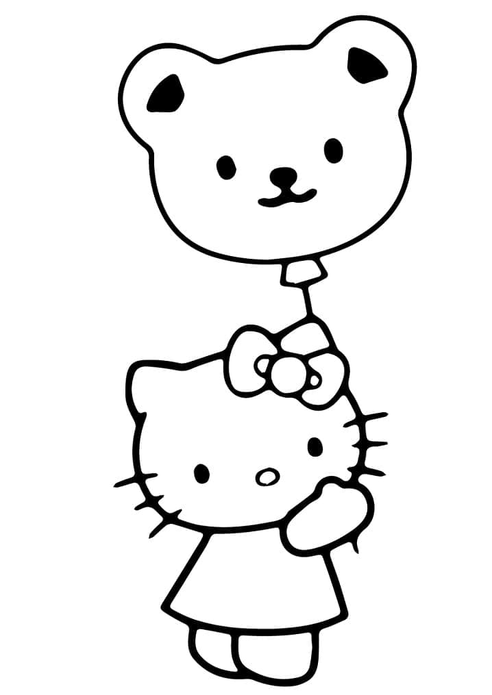 Desenho Hello Kitty com Balão para Colorir e Pintar