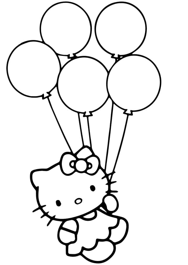 Desenho Hello Kitty com Balões para Colorir e Pintar