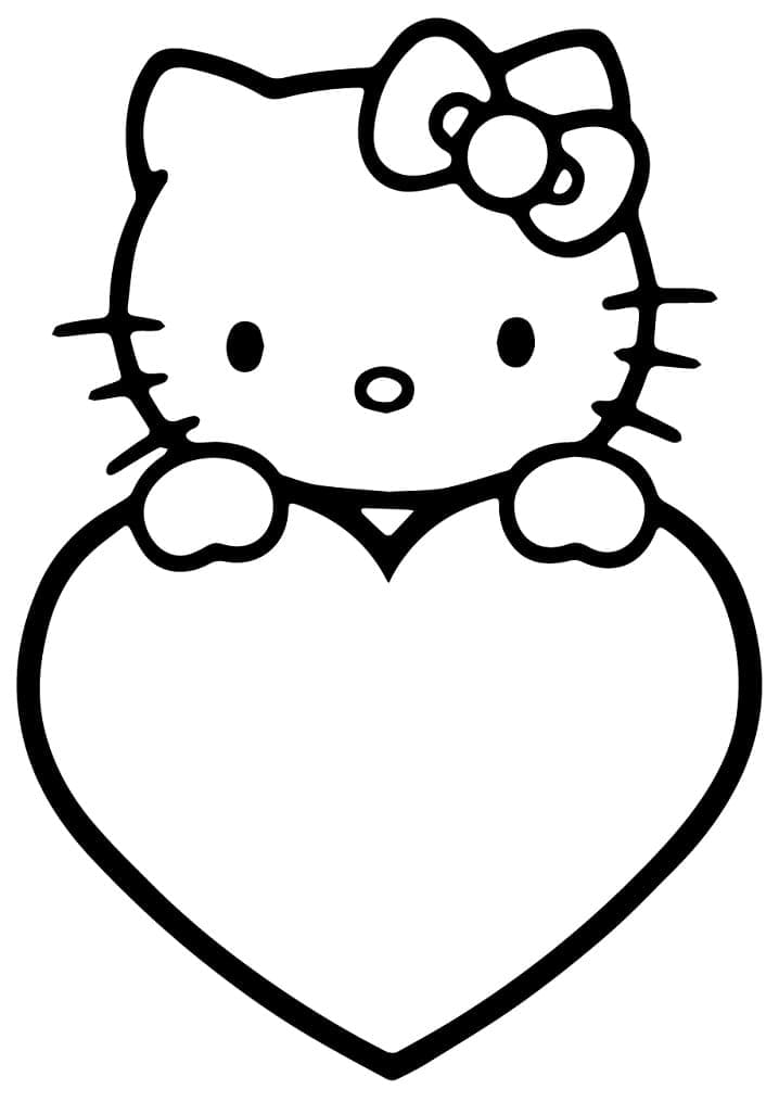 Desenho Hello Kitty com Coração para Colorir e Pintar