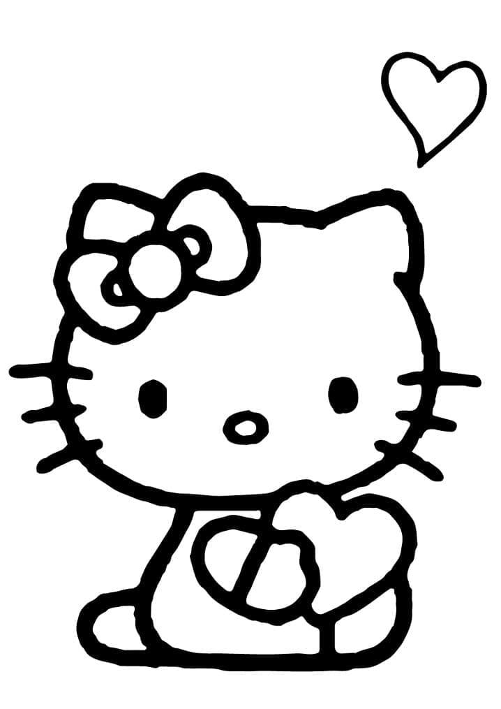 Desenho Hello Kitty e Coração para Colorir e Pintar