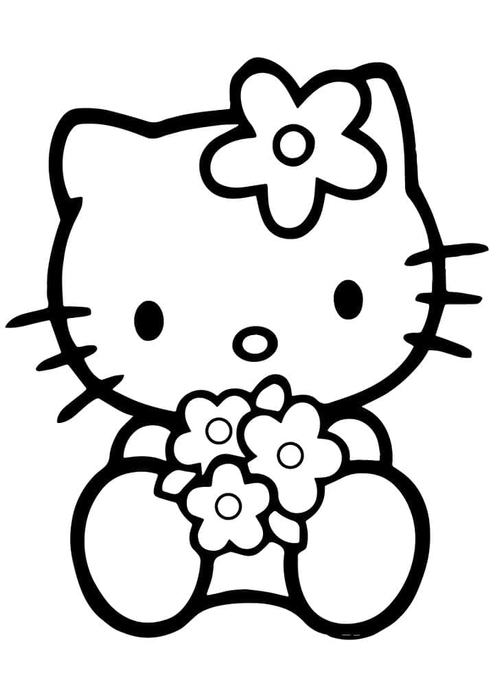 Desenho Hello Kitty e Flores para Colorir e Pintar