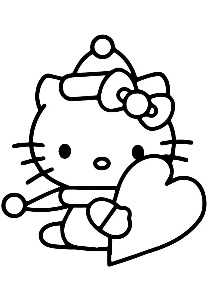 Desenho Hello Kitty Segurando um Coração para Colorir e Pintar