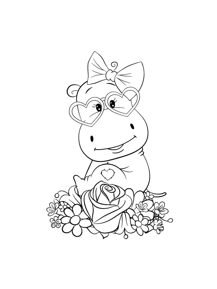 Desenho de Hipopótamo Sentado para Colorir e Pintar