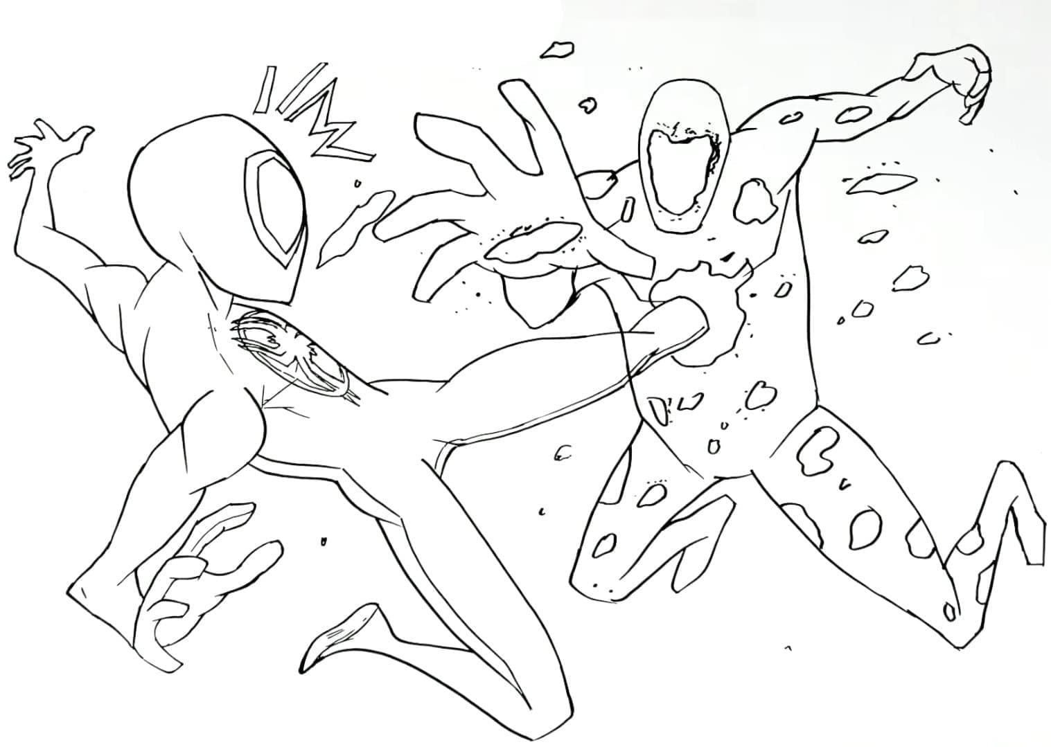 Desenho de Homem Aranha Miles Morales Vs Spot para Colorir e Pintar