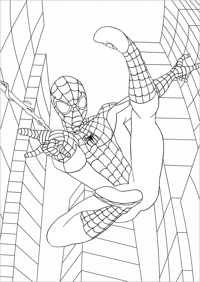 Desenho de Homem Aranha na Cidade para Colorir e Pintar
