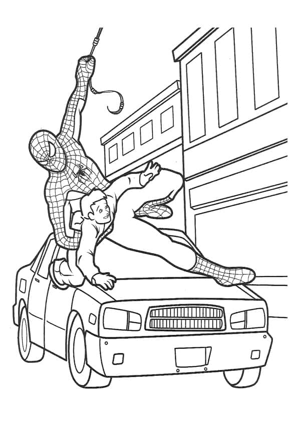 Desenho de Homem Aranha Salvá um Menino para Colorir e Pintar