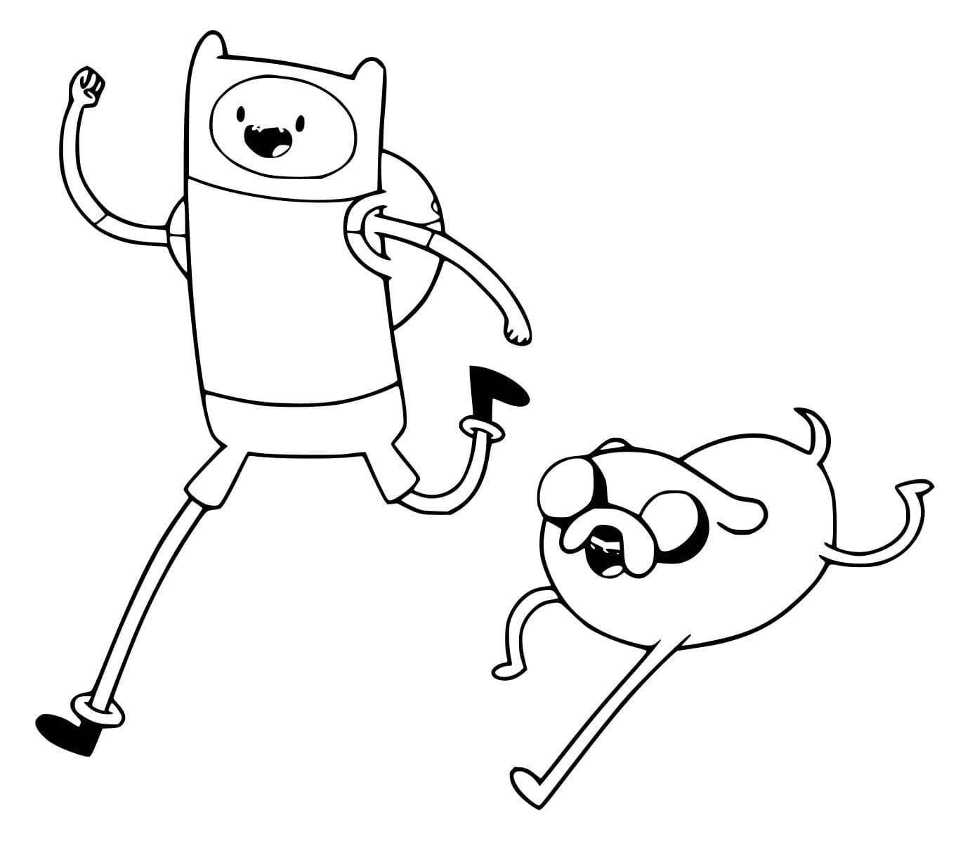 Desenho de Finn e Jake Correndo para Colorir e Pintar