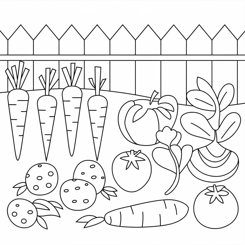 Desenho de Horta Fácil para Colorir e Pintar