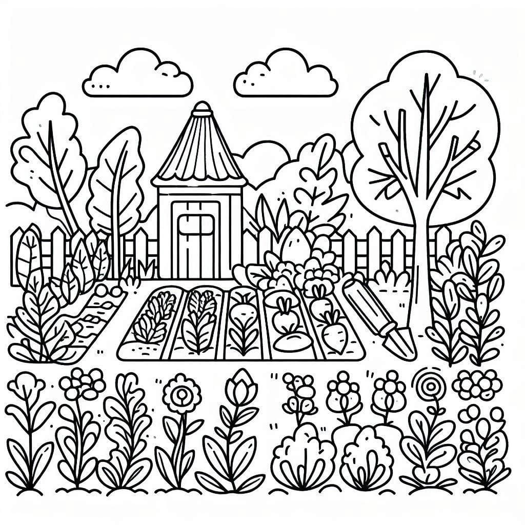 Desenho de Horta Imprimivel Grátis para Crianças para Colorir e Pintar